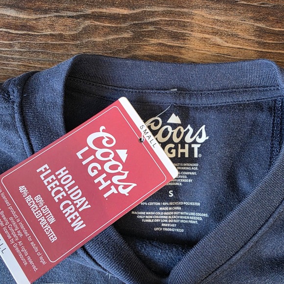 Coors Light Holiday Fleece Crew Sweatshirt Mens Small Blue Graphic Christmas Top - Picture 5 of 6